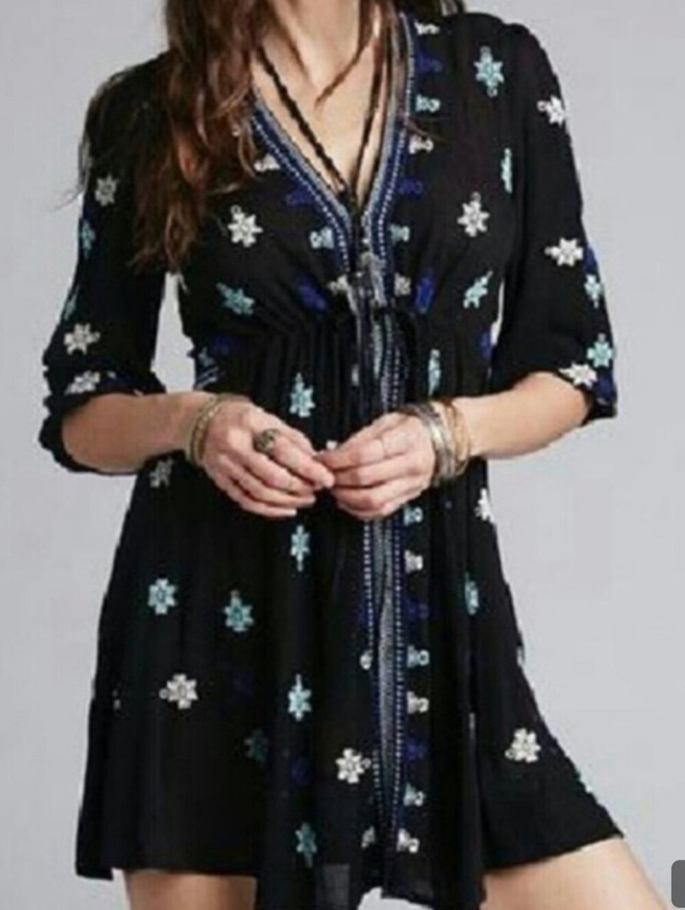 Free People Star Gazer Embroidered Tunic Dress, featured in black Size Large